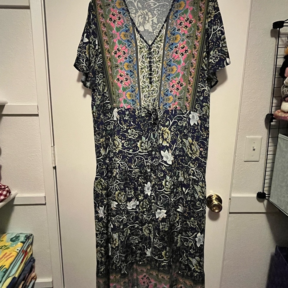 Bohemian Floral Maxi Dress with V-Neck